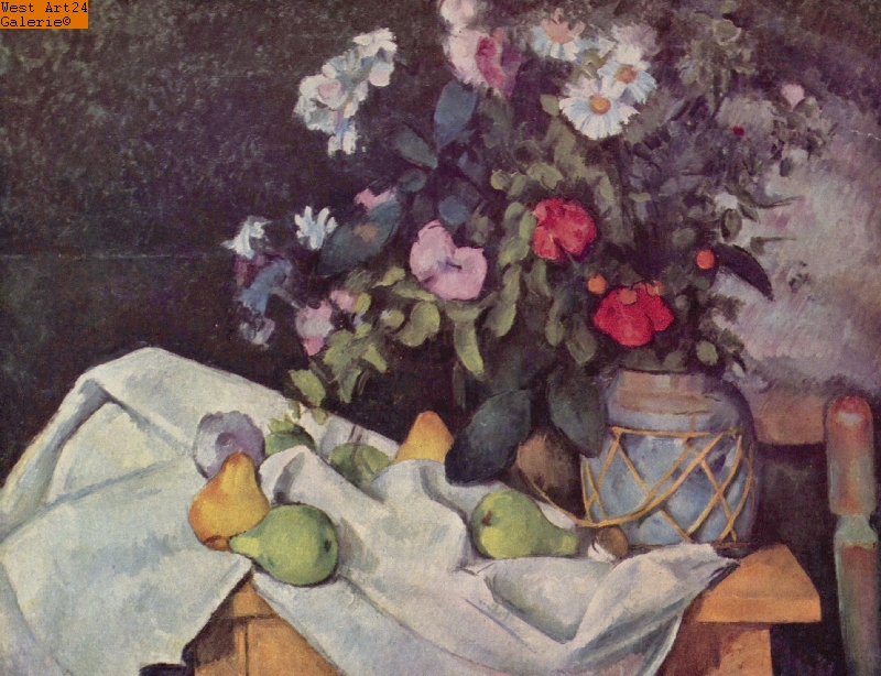 Stilleben mit Blumen und Früchten nach Cézanne Gemäldeimitation